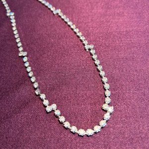 Vintage 16” silvertone metal faceted rhinestones glass hook clasp